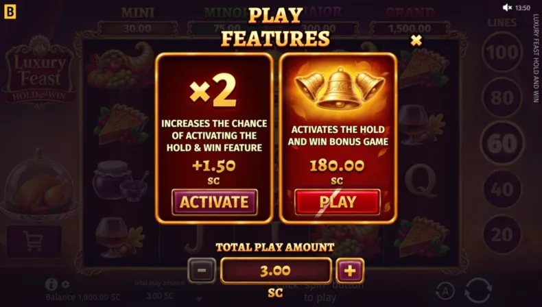 Luxury Feast Hold and Win Play Features